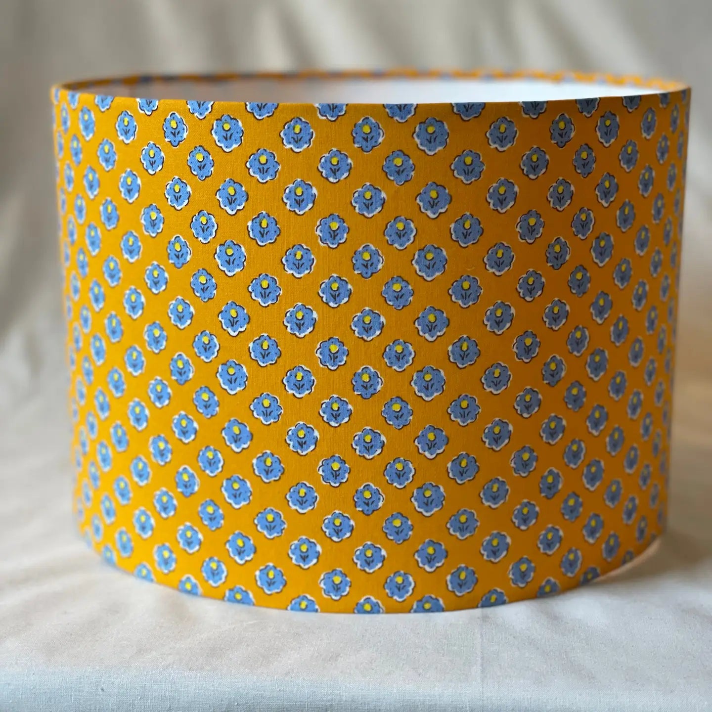 10 Inch Drum Lampshade in Vintage Yellow French Fabric Viand Mercantile