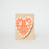 Love Birds Heart Die-Cut Letterpress Card
