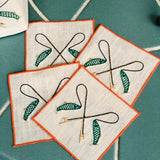 "Good Catch" Embroidered Linen Cocktail Napkins, Set of 4