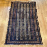 Vintage Blue & Brown Throw Rug, 3x5'