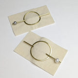 Oval Brass Hair Slides with Pearl Sticks