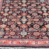 Vintage Pink and Blue Caucasian Hand Knotted Wool Runner, 3’8” x 10’7”