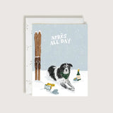 Apres All Day Ski Pup with Champagne Greeting Card