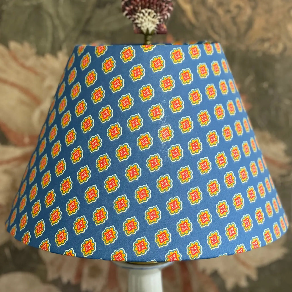 Small Conical Lampshade. Teal and Orange Provencal Antibes Print Viand Mercantile