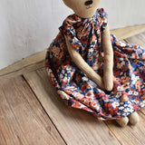 Agatha the Bear — Heirloom Wool Doll in Liberty Floral Dress