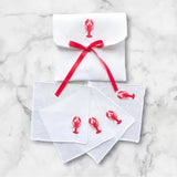 Lobster Embroidered Linen Cocktail Napkins, Set of 4