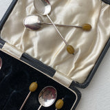 Vintage Sheffield Sterling Silver Demi Spoons with Olive Finials