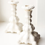 Vintage White Ornamental Tall Ceramic Candlesticks
