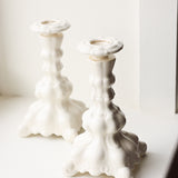 Vintage White Ornamental Tall Ceramic Candlesticks