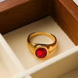 Vintage Ruby Signet Cocktail Ring, Gold Plated, Size 10