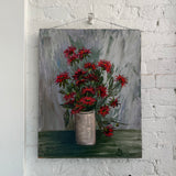 Vintage Bee Balm Still Life Painting on Board, Signed