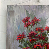 Vintage Bee Balm Still Life Painting on Board, Signed