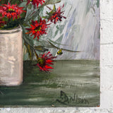 Vintage Bee Balm Still Life Painting on Board, Signed