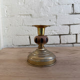 Vintage Brass and Wooden Heavyweight Candle Holder