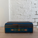 Vintage Hand Painted Wooden Blue Compartment Box