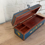 Vintage Hand Painted Wooden Blue Compartment Box