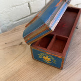 Vintage Hand Painted Wooden Blue Compartment Box