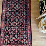 Vintage Pink and Blue Caucasian Hand Knotted Wool Runner, 3’8” x 10’7”