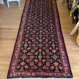 Vintage Pink and Blue Caucasian Hand Knotted Wool Runner, 3’8” x 10’7”