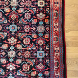 Vintage Pink and Blue Caucasian Hand Knotted Wool Runner, 3’8” x 10’7”