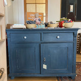 Vintage European Low Pine Hutch, Grey/Blue Finish