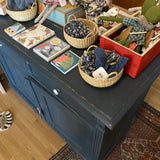 Vintage European Low Pine Hutch, Grey/Blue Finish