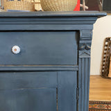 Vintage European Low Pine Hutch, Grey/Blue Finish