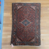 Vintage Merlot with Blue Tribal Rug 3' x 4'8"