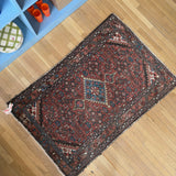 Vintage Merlot with Blue Tribal Rug 3' x 4'8"