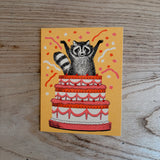 Raccoon and Cake Birthday Greeting Card