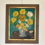 Vintage Still Life Flowers Oil Painting with Oyster by Read Gladys