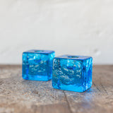 Vintage Royal Blue Cube Taper Holders, Set of 2