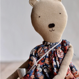 Agatha the Bear — Heirloom Wool Doll in Liberty Floral Dress