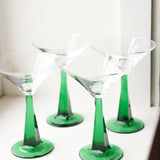 Vintage Emerald Twisted Stem Martini Glasses, Set of 4