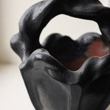 Twisted Black Terracotta Vase with Handle