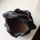 Twisted Black Terracotta Vase with Handle