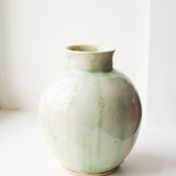 Vintage Pottery Vase, Cream & Green Glaze