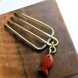 Brass Comb with Gemstone Fish