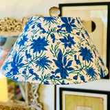 Large Conical Lampshade in Blue and Teal Floral Hand Block Print