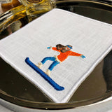 "Après-Ski" Embroidered Linen Cocktail Napkins, Set of 4
