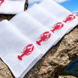 Lobster Embroidered Linen Cocktail Napkins, Set of 4