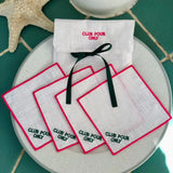 "Club Pour" Embroidered Linen Cocktail Napkins, Set of 4