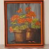Vintage Original Geranium Oil Painting in Orange Frame