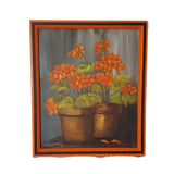 Vintage Original Geranium Oil Painting in Orange Frame