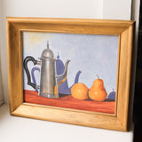 Vintage Tea Kettle Still Life Acrylic Painting, Framed