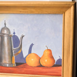 Vintage Tea Kettle Still Life Acrylic Painting, Framed